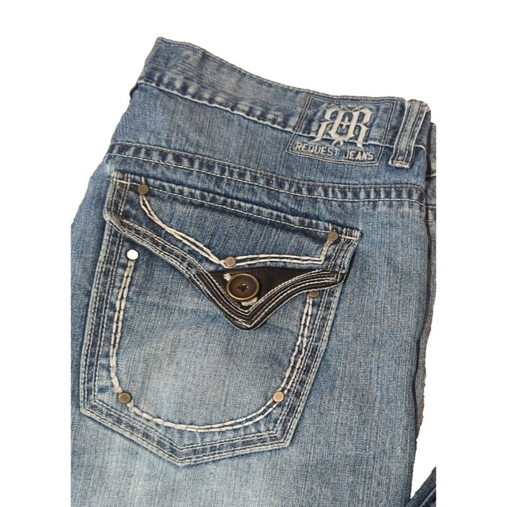 Y2K Men's Jeans 38x32 Blue Request Premium Flap Pockets Faded Grunge Tag -lp